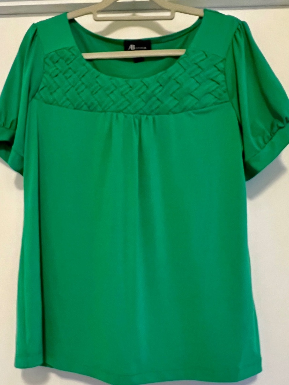 New AB Studio Weave design Top/Blouse Women's XL ~ Green, Short Sleeve